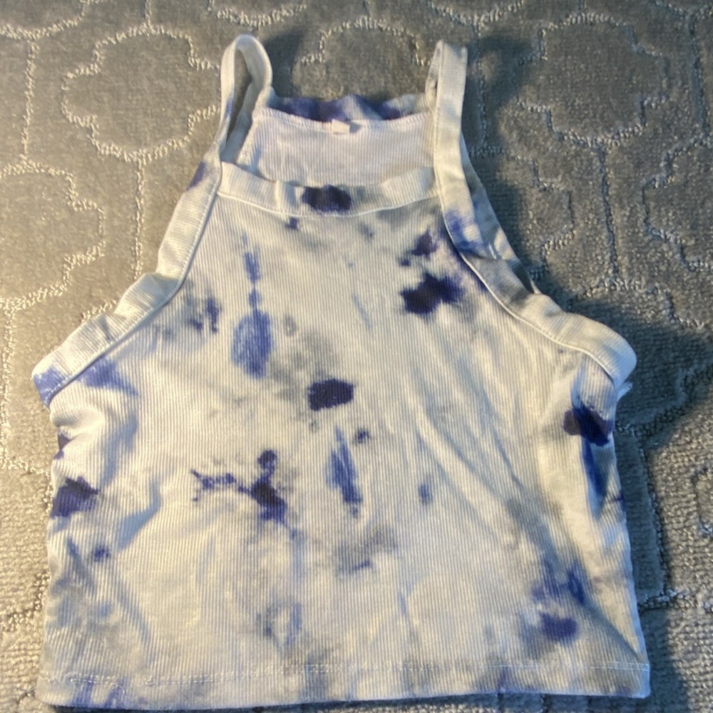Tie Dye Halter Crop Tank Top Blue White Ribbed Y2K‎ Indie Womens Medium
